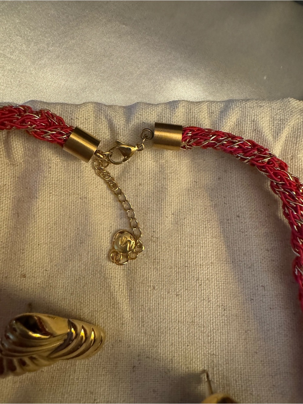 Mayamar Red Braided Necklace with Gold Sun Pendant - Picture 5 of 5